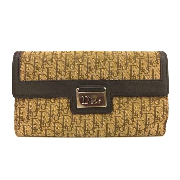 Dior Christian Dior Oblique Trotter Canvas Leather Long Bifold Wallet Beige - Picture 1 of 8